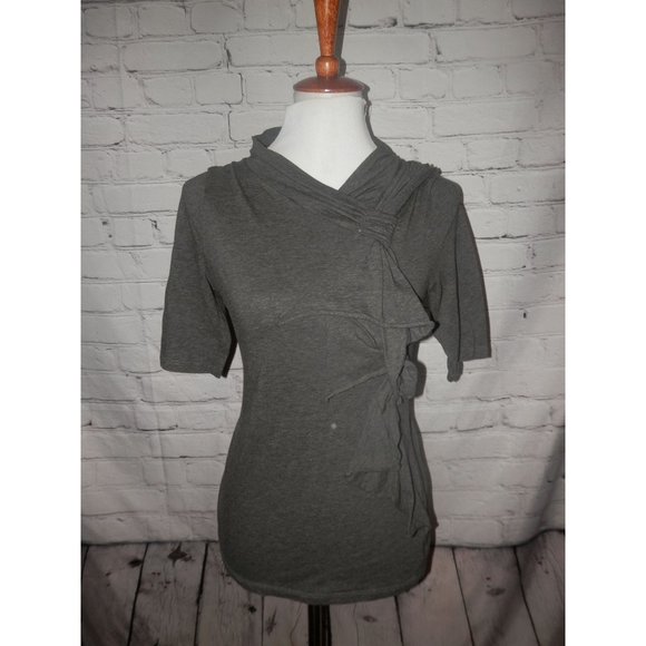 Deletta Gray Knit Top Medium Cascading Ruffle